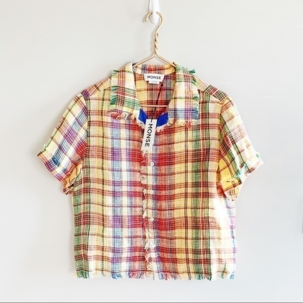 Monse Plaid Boxy Basket Weave Havana Shirt Button Down Top NWT Large Linen Blend - Picture 4 of 15